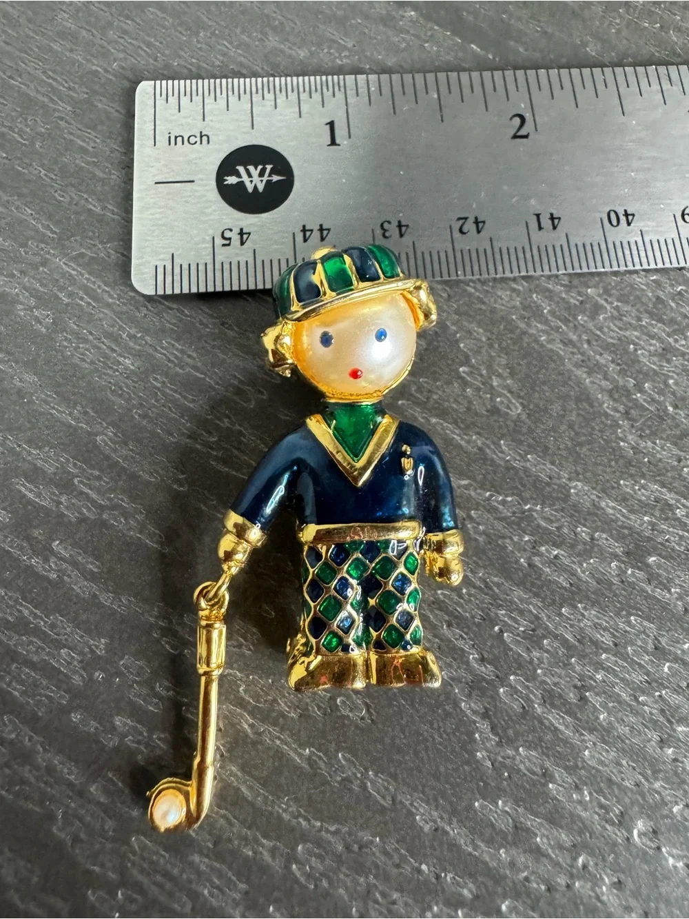 Gold-Tone Blue & Green Kids Golf Enamel Pin